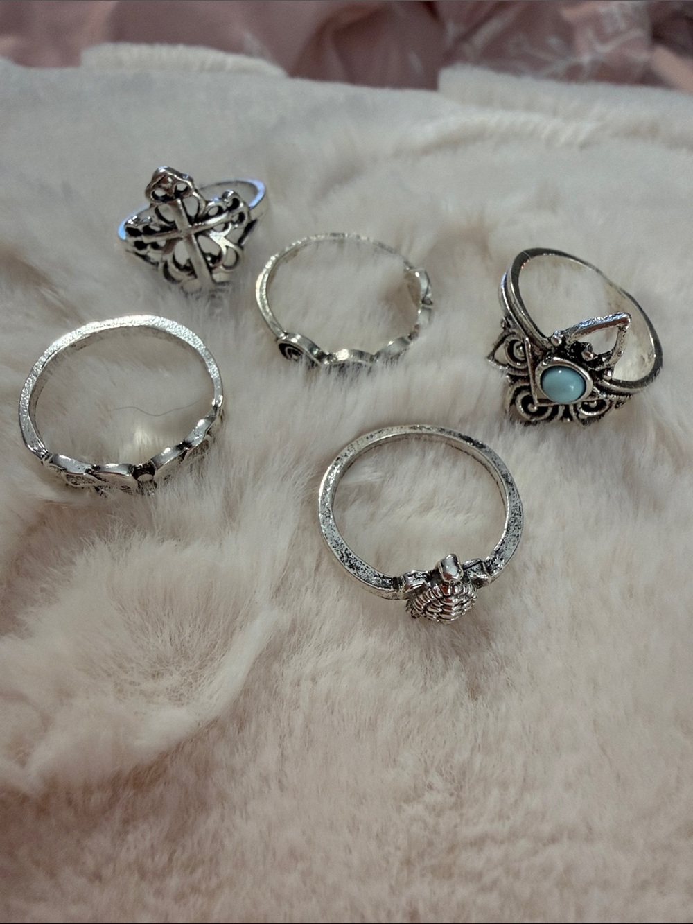 Boho Silver Stackable Rings Set with Turquoise Accent